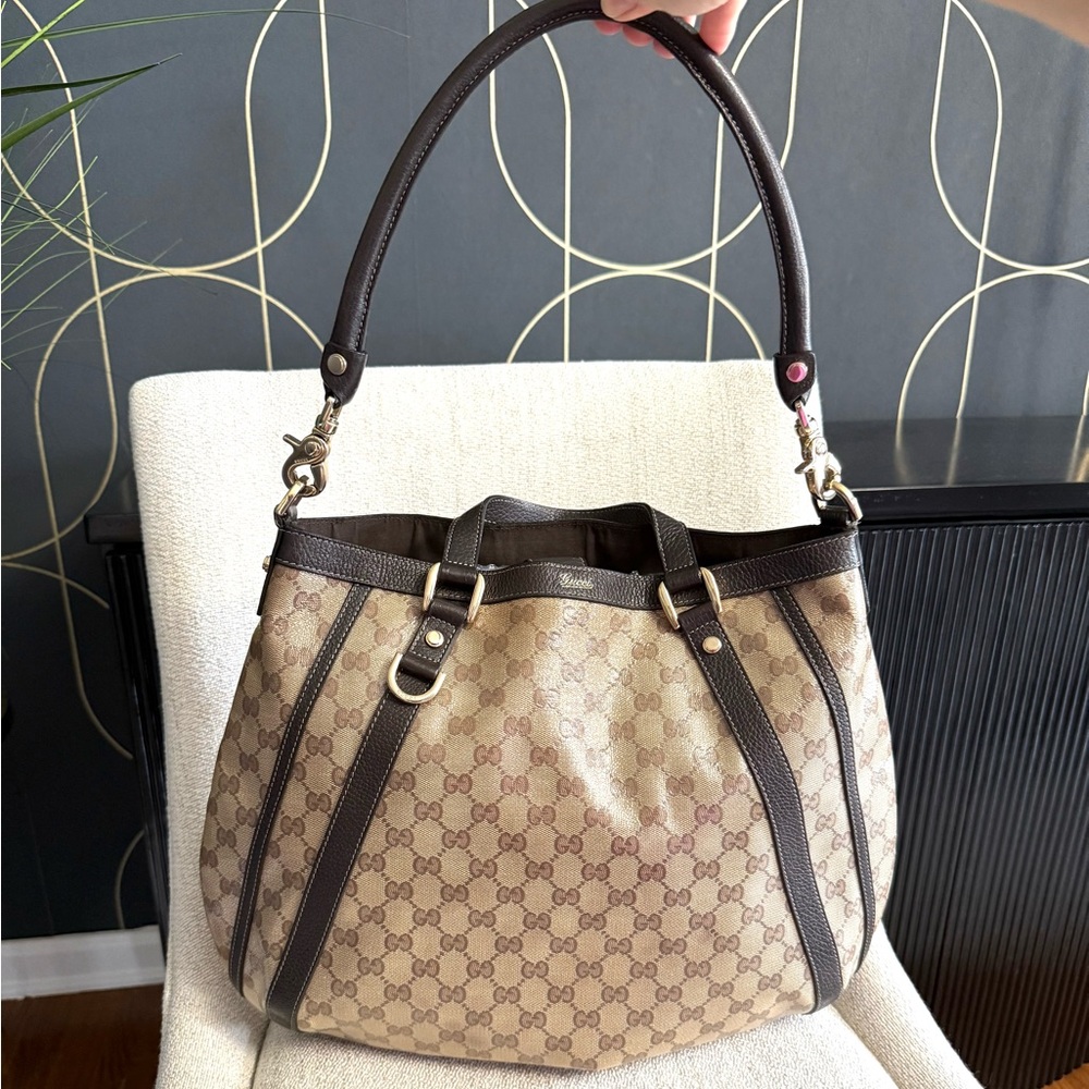 Authentic GUCCI Monogram Medium Abbey tote bag brown monogram supreme canvas - Picture 4 of 16